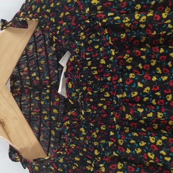 GAP blouse top sheer tiny floral black print large mock stretch collar f… - Picture 3 of 8